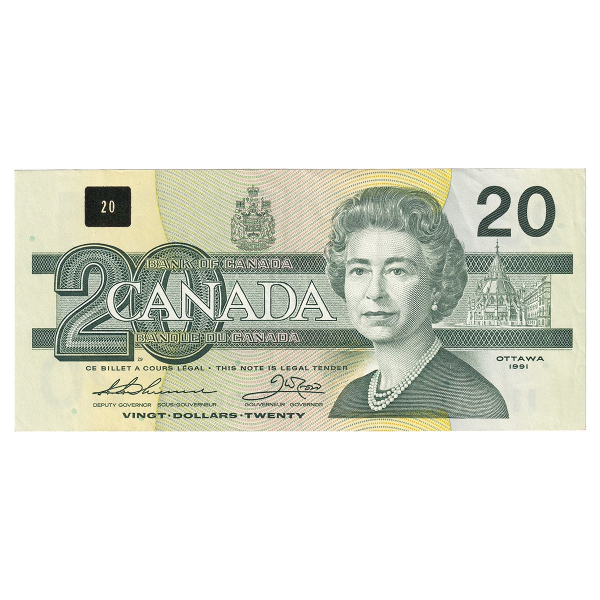 BC-58aA-ii 1991 Canada $20 Thiessen-Crow, AIX Without Serifs, Extra Fine (EF40)