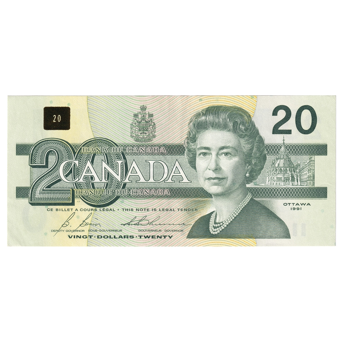 BC-58b 1991 Canada $20 Bonin-Thiessen, EVD with Back Position Number, CIRC