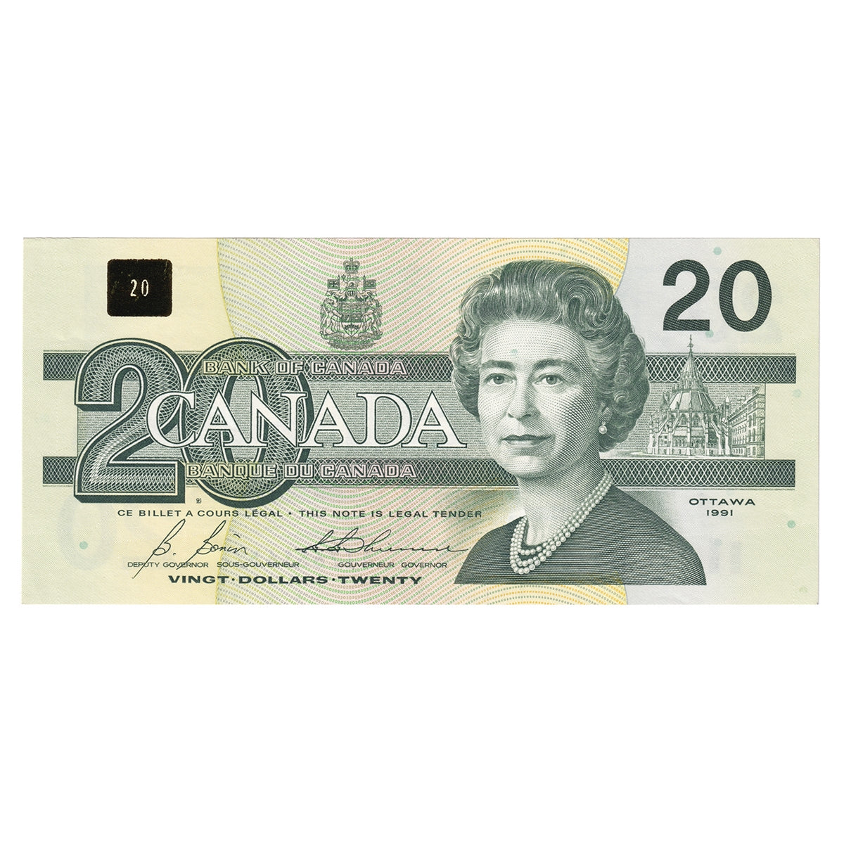 BC-58b-i 1991 Canada $20 Bonin-Thiessen, AIZ, AU-UNC (AU55)