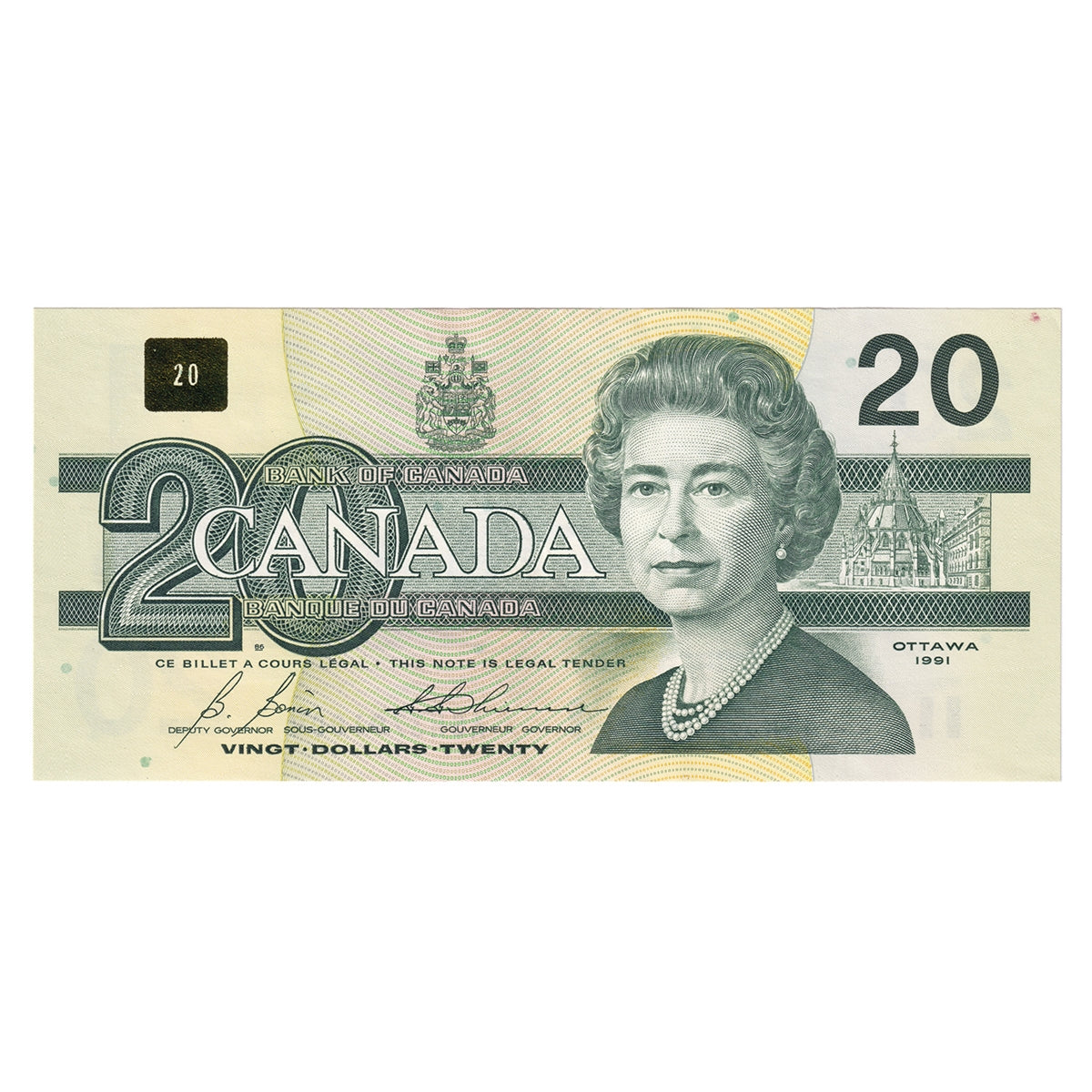 BC-58b-i 1991 Canada $20 Bonin-Thiessen, ASH, Almost Uncirculated (AU50)