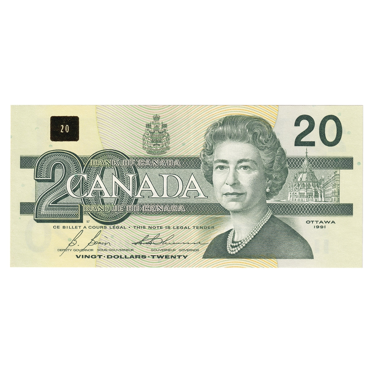 BC-58b-i 1991 Canada $20 Bonin-Thiessen, AVC, Almost Uncirculated (AU50)