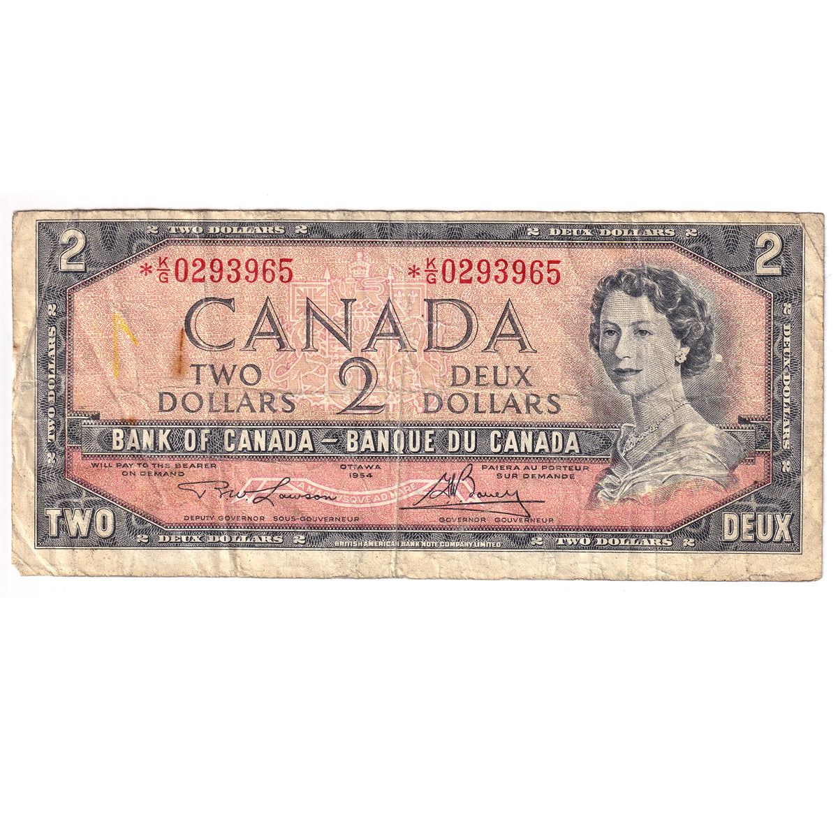 BC-38dA 1954 Canada $2 Lawson-Bouey, *K/G, Circ