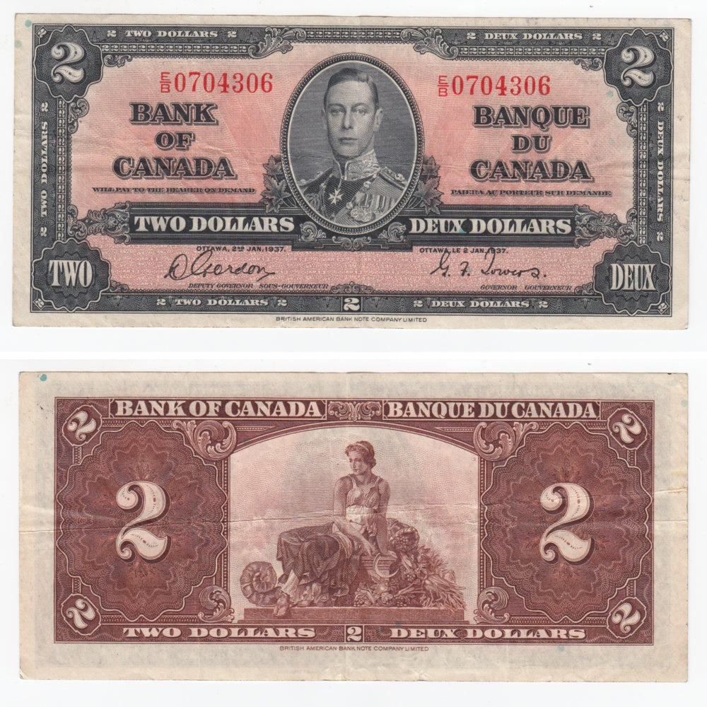 BC-22b 1937 Canada $2 Gordon-Towers, E/B, Very Fine (VF20)
