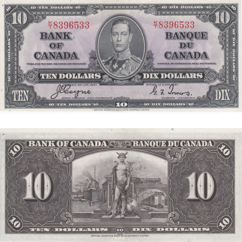 BC-24c 1937 Canada $10 Coyne-Towers, K/T, EF-AU