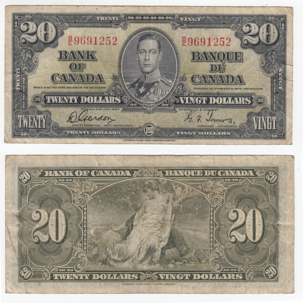 BC-25b 1937 Canada $20 Gordon-Towers, B/E, Fine (F12)