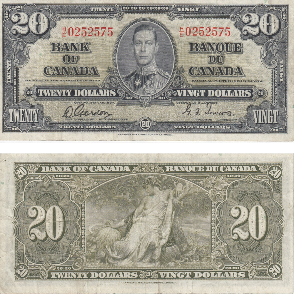 BC-25b 1937 Canada $20 Gordon-Towers, H/E, VF