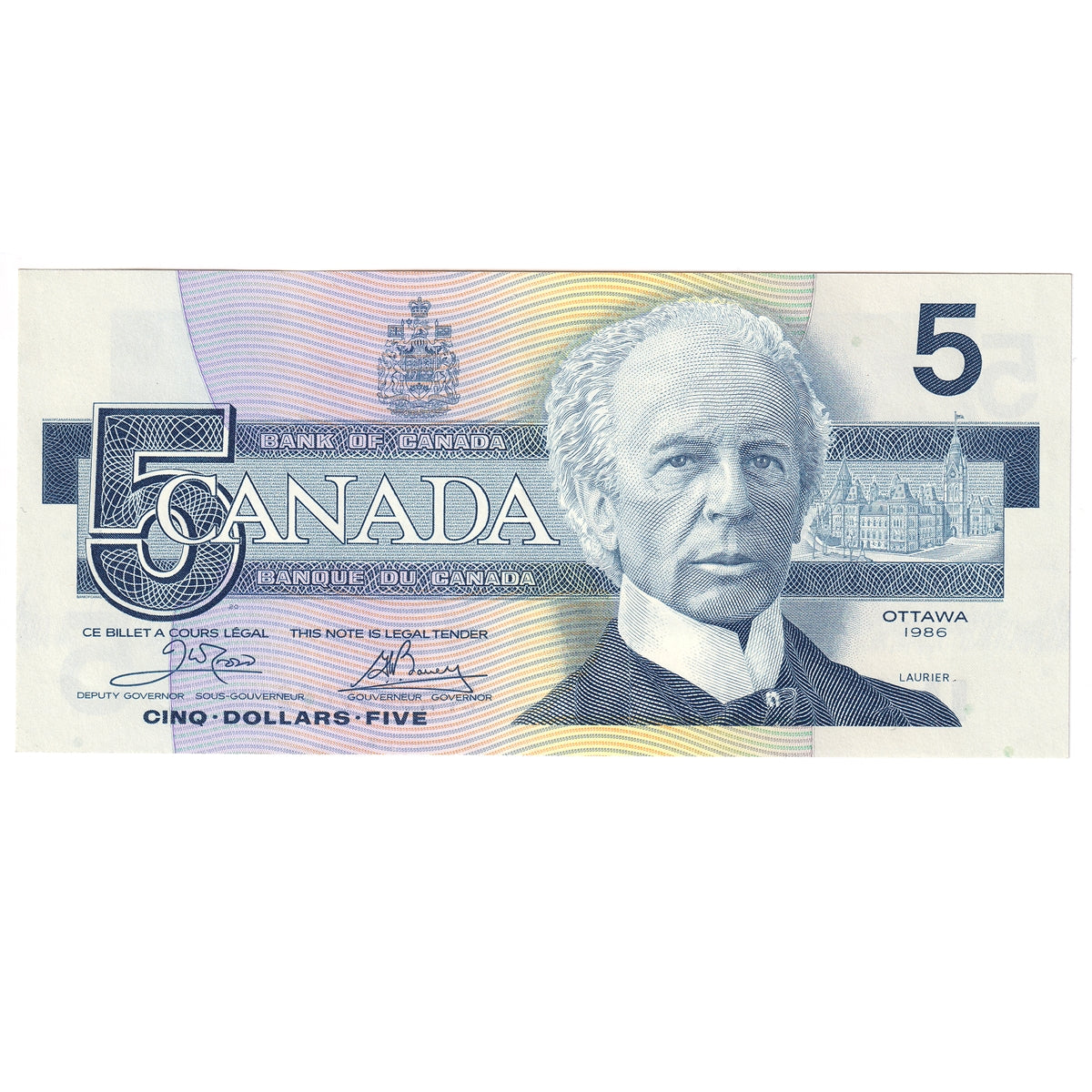 BC-56a-i 1986 Canada $5 Crow-Bouey, EPA, Almost Uncirculated (AU50)