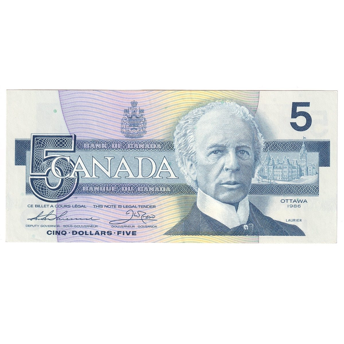 BC-56bA 1986 Canada $5 Thiessen-Crow, FNX Below 7.08M, Almost Uncirculated (AU50)