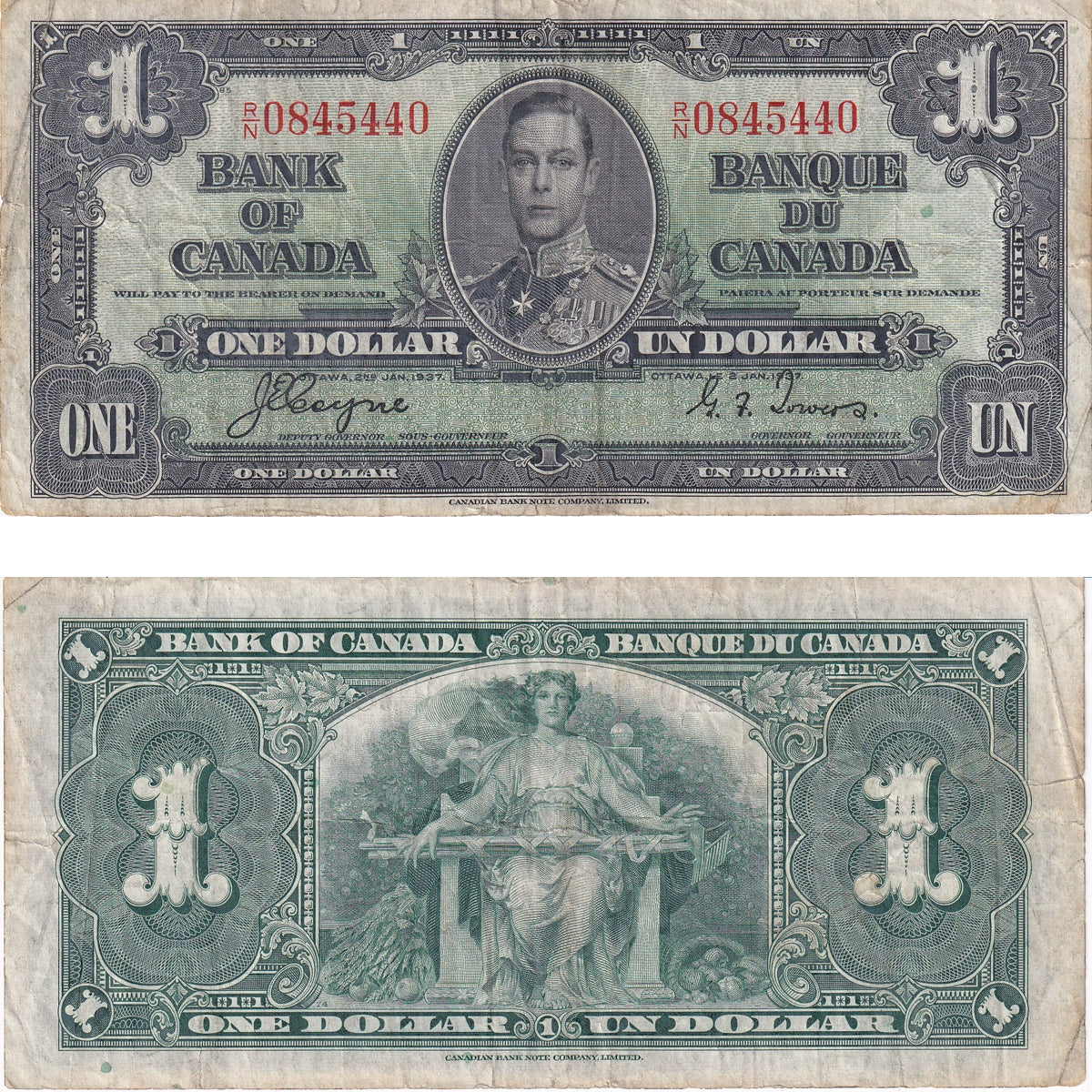 BC-21d 1937 Canada $1 Coyne-Towers, R/N, F-VF
