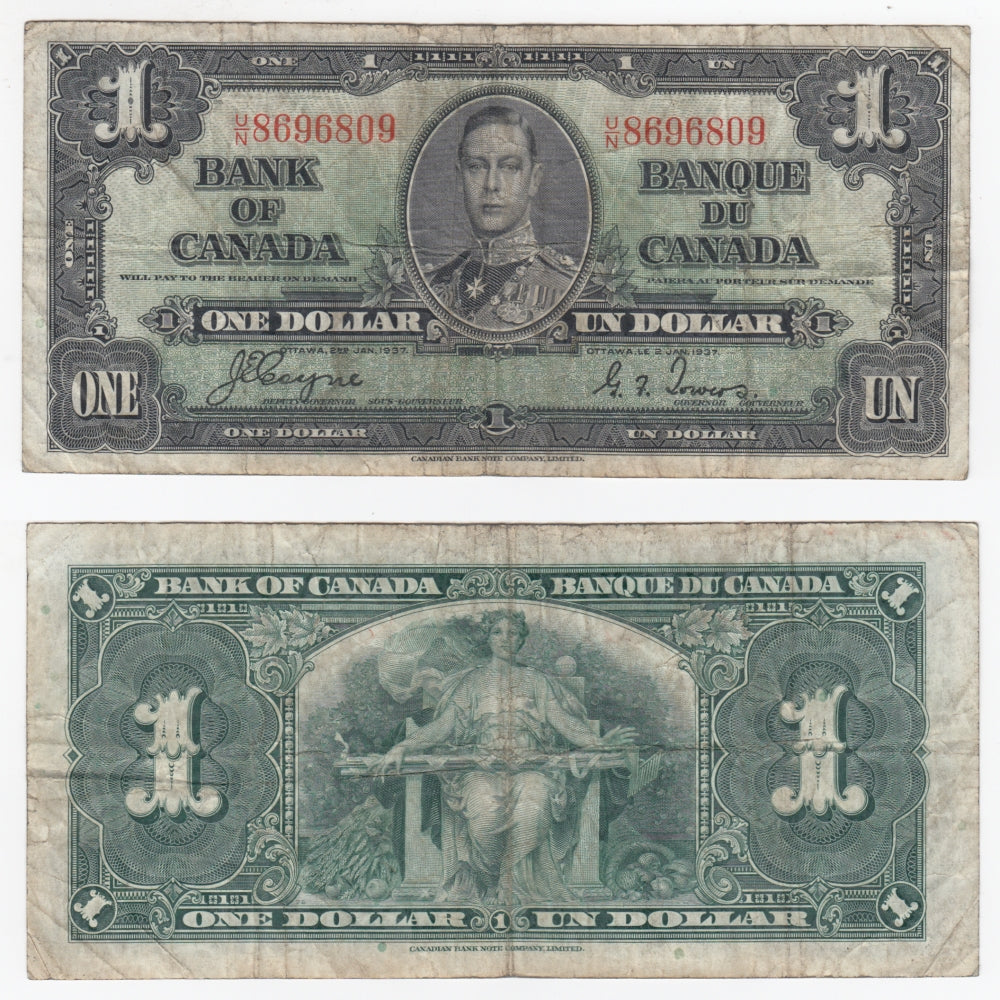 BC-21d 1937 Canada $1 Coyne-Towers, U/N, Fine (F12)