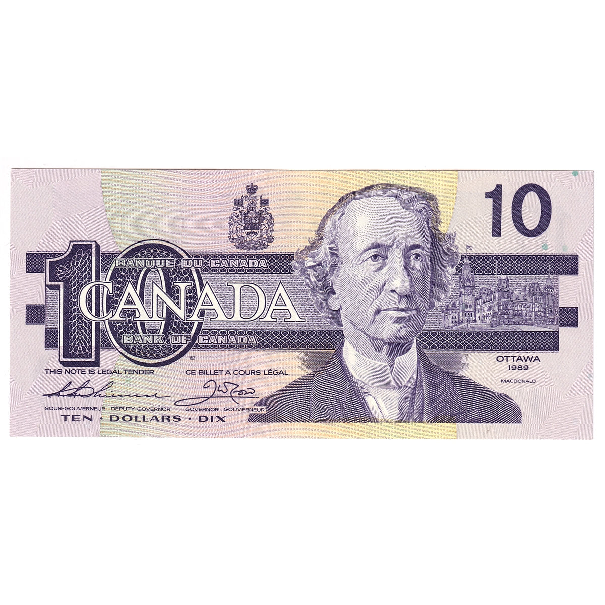 BC-57a 1989 Canada $10 Thiessen-Crow, ATR, Almost Uncirculated (AU50)