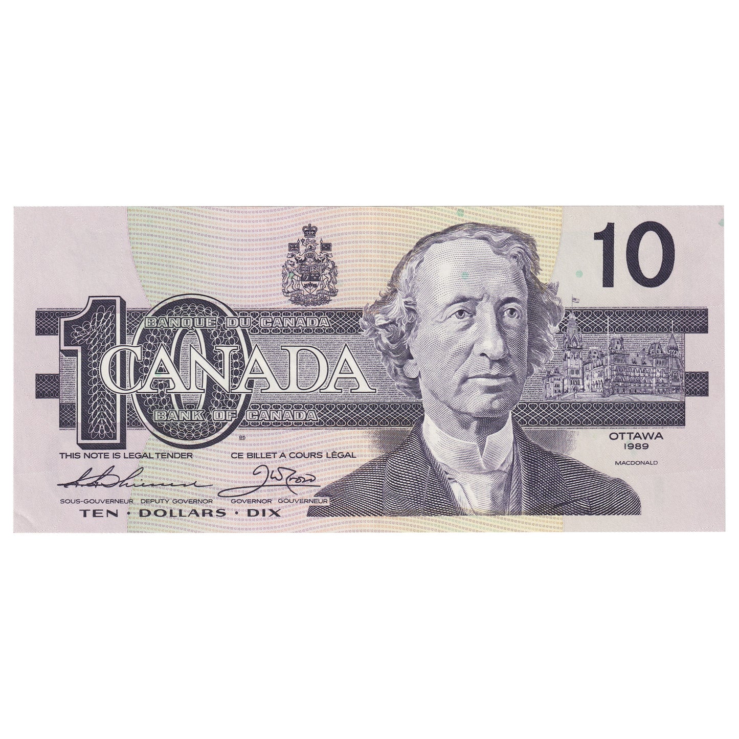 BC-57a 1989 Canada $10 Thiessen-Crow, BDF, Almost Uncirculated (AU50)