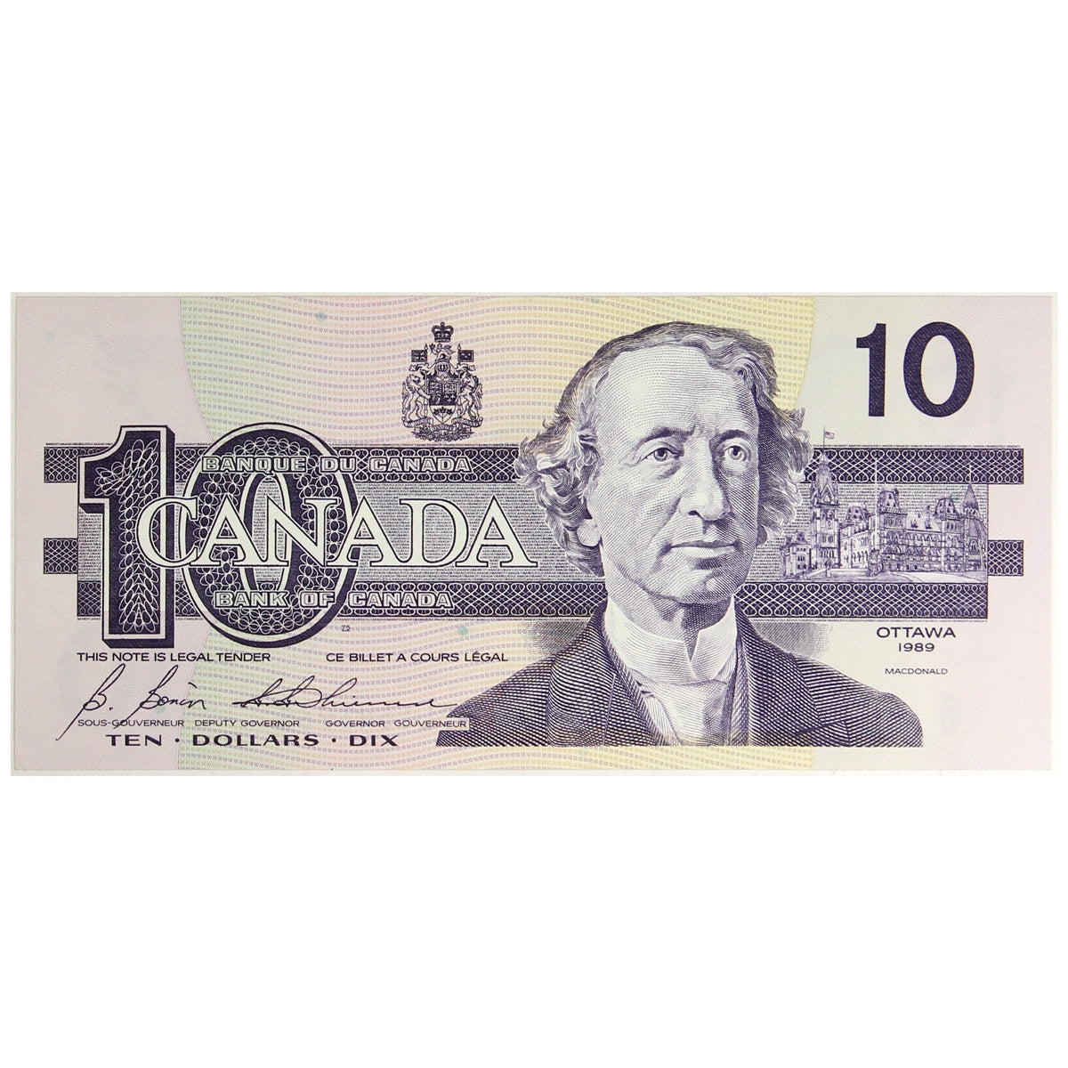 BC-57b 1989 Canada $10 Bonin-Thiessen, BDL, AU-UNC (AU55)