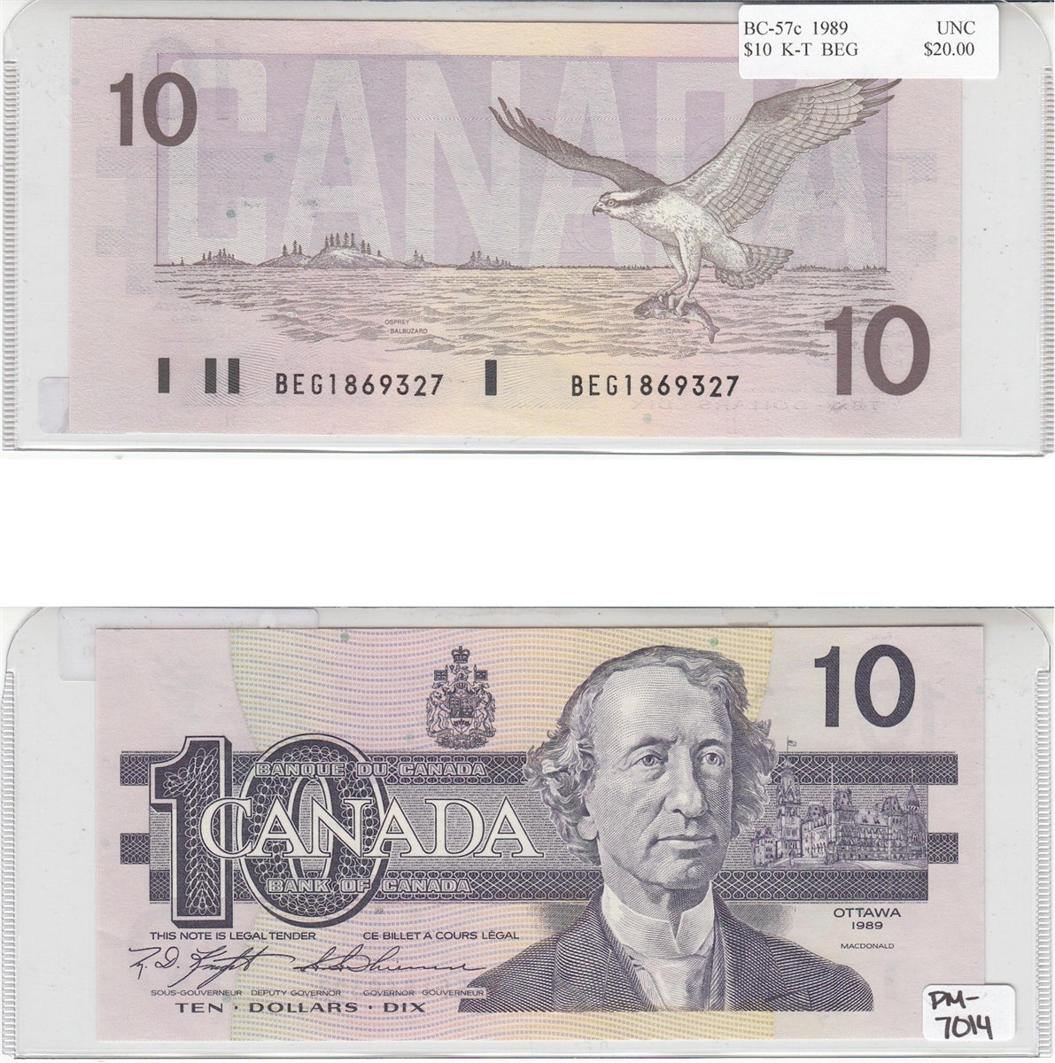 BC-57c 1989 Canada $10 Knight-Thiessen, BEG, Uncirculated (MS60)