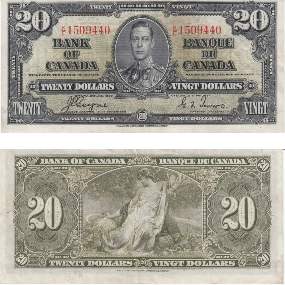 BC-25c 1937 Canada $20 Coyne-Towers, K/E, Extra Fine (EF40)