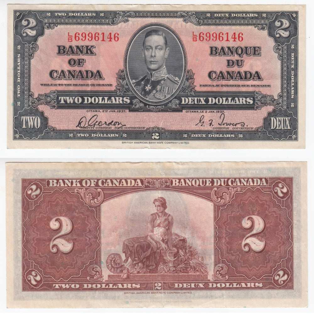 BC-22b 1937 Canada $2 Gordon-Towers, L/B, VF-EF (VF30)