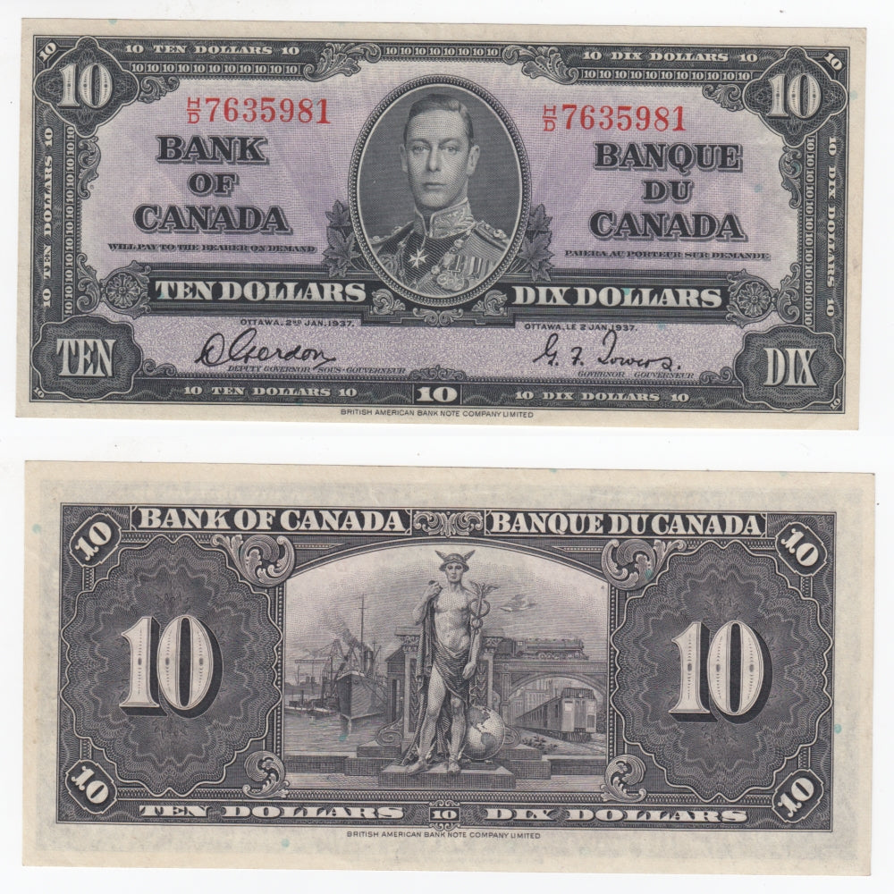 BC-24b 1937 Canada $10 Gordon-Towers, H/D, EF-AU (EF45)