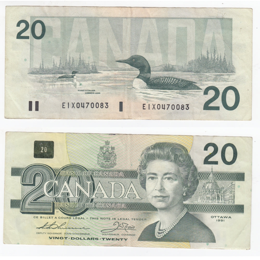 BC-58aA 1991 Canada $20 Thiessen-Crow, EIX w/o Serifs, Circ