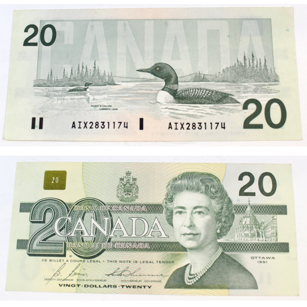 BC-58bA-i 1991 Canada $20 Bonin-Thiessen, AIX, VF-EF (VF30)