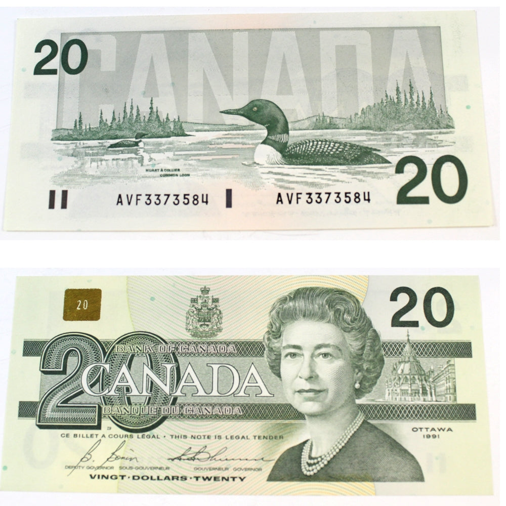 BC-58b-i 1991 Canada $20 Bonin-Thiessen, AVF, AU-UNC (AU55)