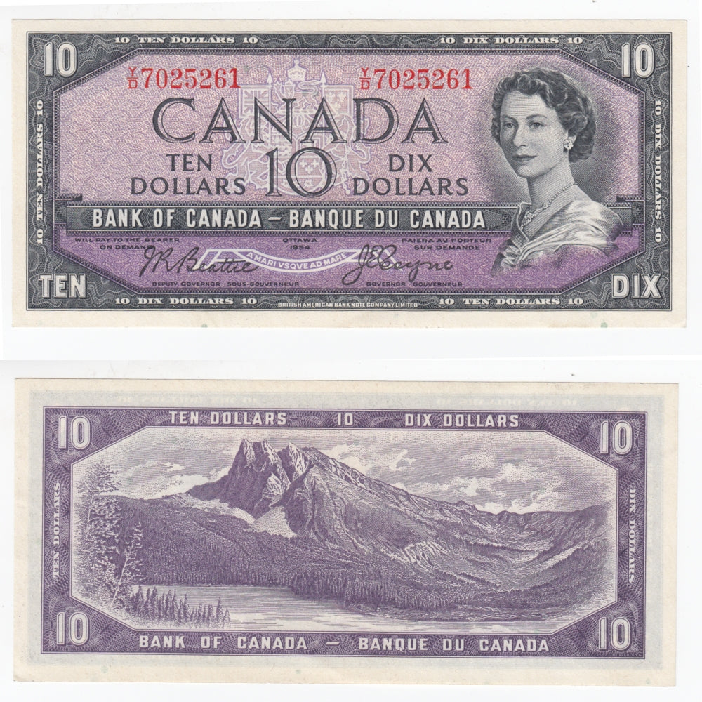BC-40a 1954 Canada $10 Beattie-Coyne, Y/D, EF