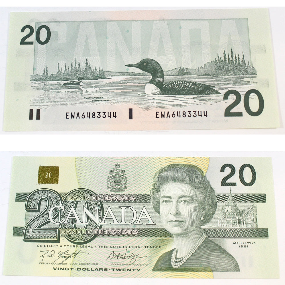 BC-58d 1991 Canada $20 Knight-Dodge, EWA, Choice Uncirculated (CUNC63)