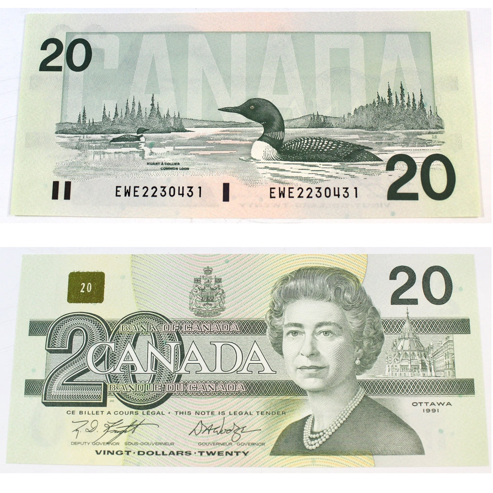 BC-58d 1991 Canada $20 Knight-Dodge, EWE, Choice Uncirculated (CUNC63)