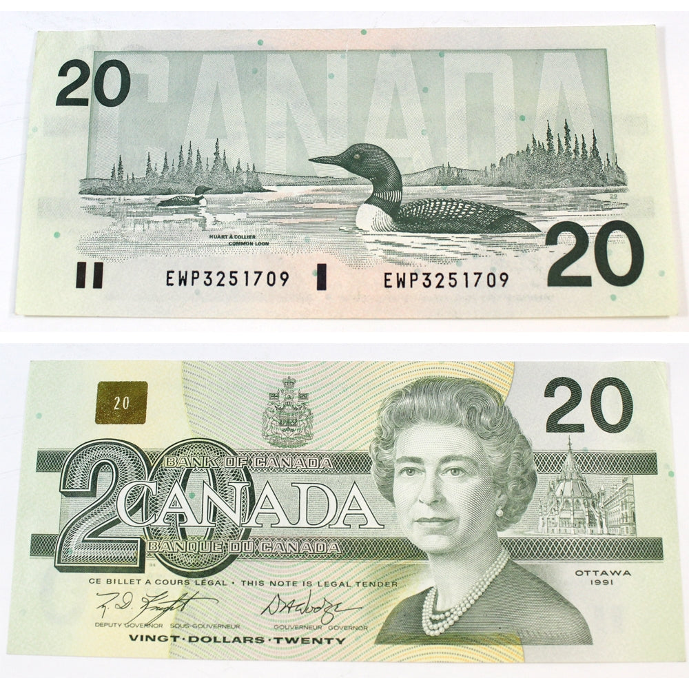 BC-58d 1991 Canada $20 Knight-Dodge, EWP, Almost Uncirculated (AU50)