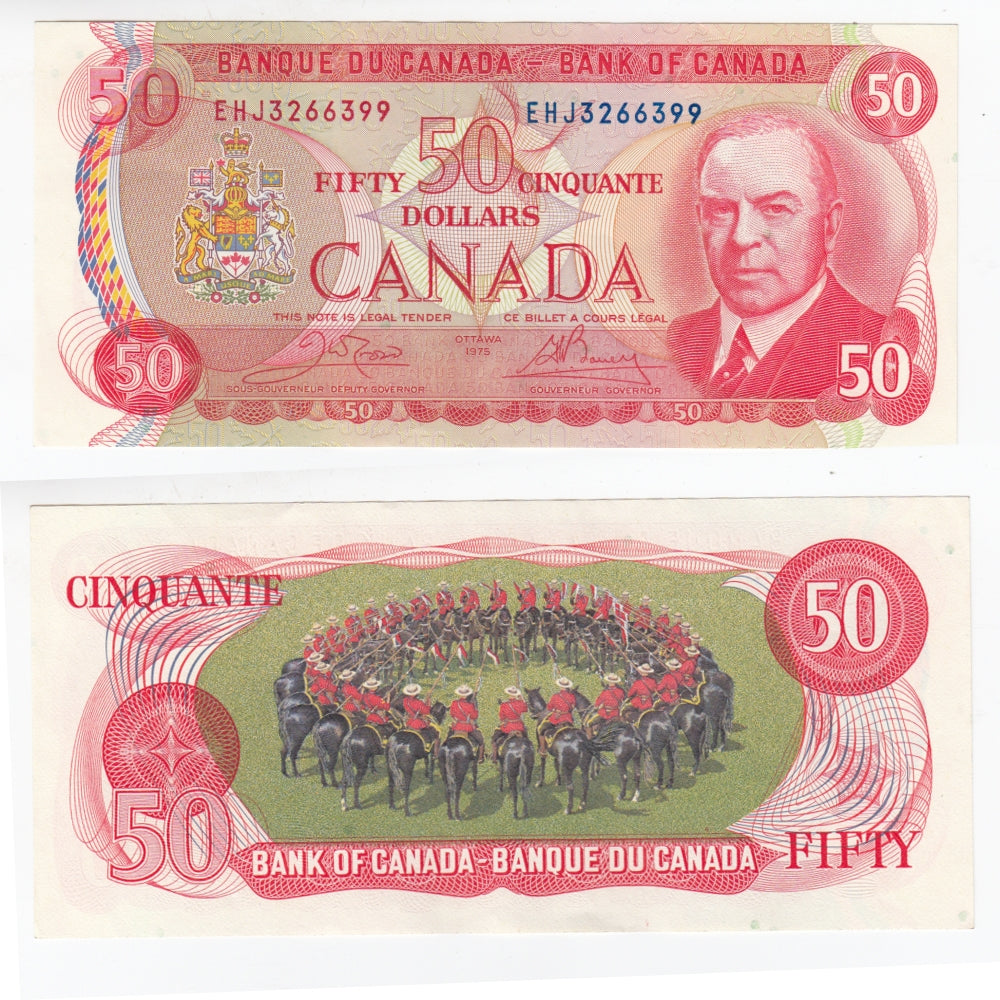 BC-51b 1975 Canada $50 Crow-Bouey, EHJ, AU-UNC (AU55)