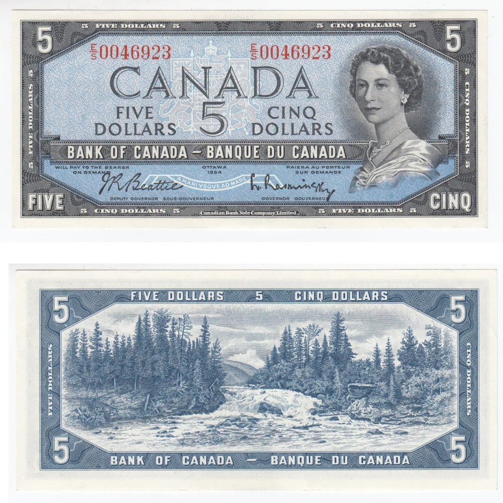 BC-39b 1954 Canada $5 Beattie-Rasminsky, E/S, Almost Uncirculated (AU50)