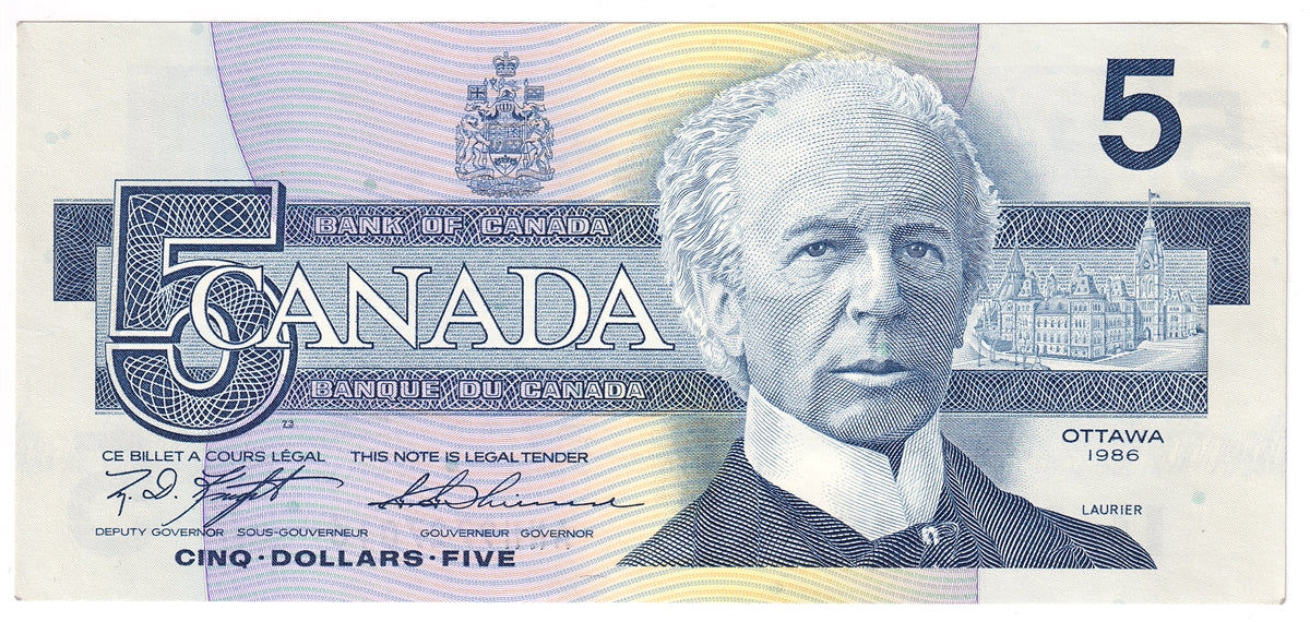 BC-56d 1986 Canada $5 Knight-Thiessen, ANH, AU-UNC (AU55)