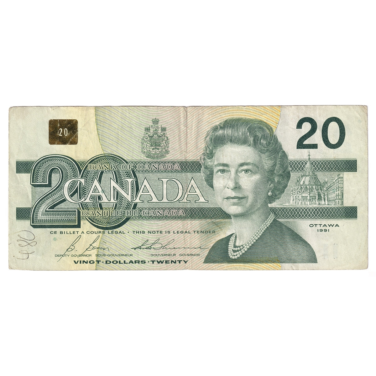 BC-58b-ii 1991 Canada $20 Bonin-Thiessen, EVA, No Back Position Number, CIRC