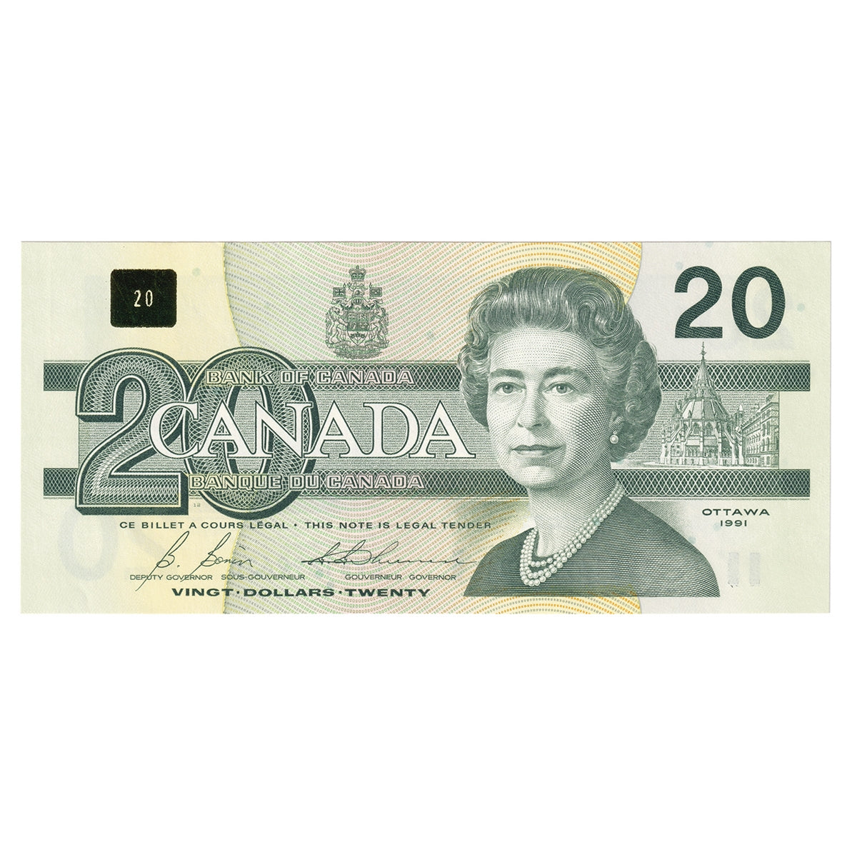 BC-58b-ii 1991 Canada $20 Bonin-Thiessen, EVB, No Back Position Number, Uncirculated (MS60)