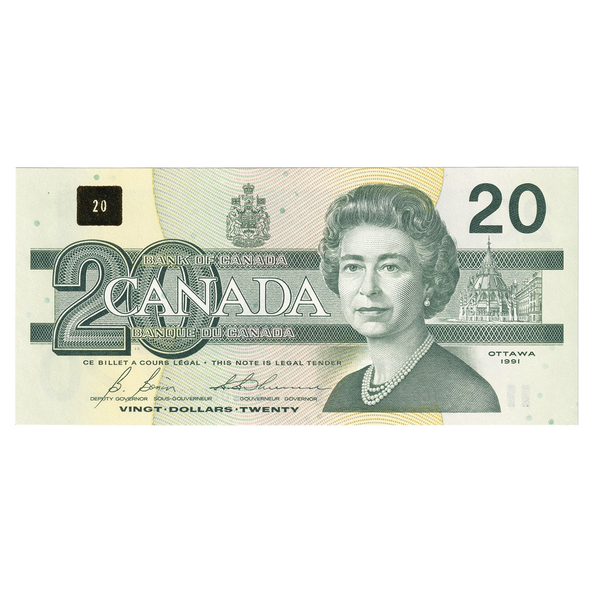BC-58b-ii 1991 Canada $20 Bonin-Thiessen, EVC, No Back Position Number, Choice Uncirculated (CUNC63)