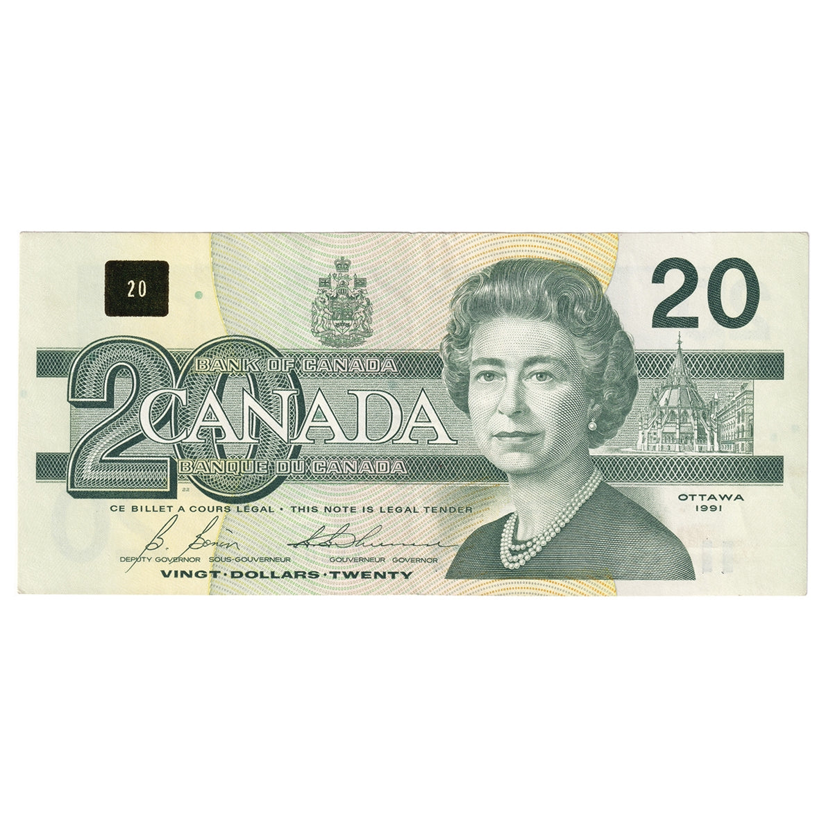 BC-58b-ii 1991 Canada $20 Bonin-Thiessen, EVC, No Back Position Number, CIRC