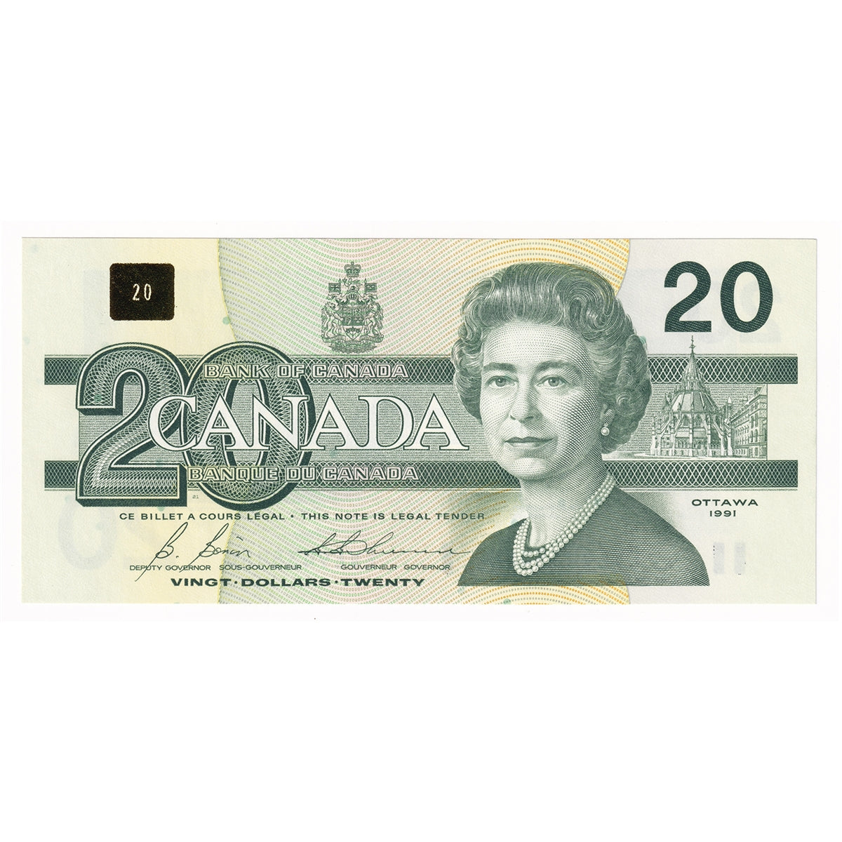 BC-58b-ii 1991 Canada $20 Bonin-Thiessen, EVE, No Back Position Number, Choice Uncirculated (CUNC63)