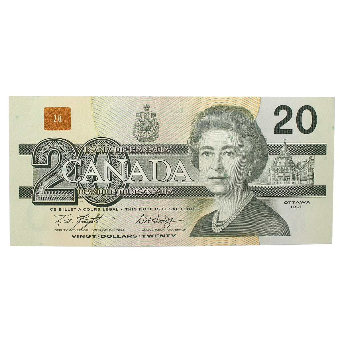 BC-58d 1991 Canada $20 Knight-Dodge, EWE, Almost Uncirculated (AU50)