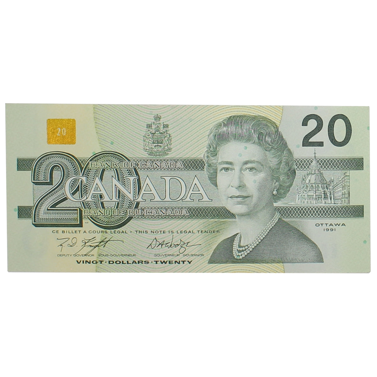BC-58d 1991 Canada $20 Knight-Dodge, EWK, Almost Uncirculated (AU50)