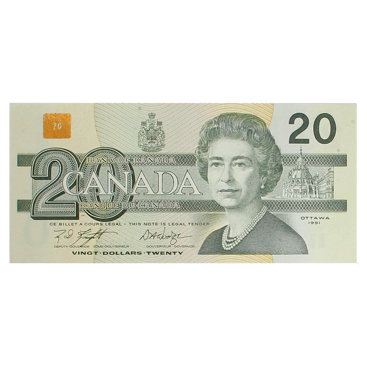 BC-58d 1991 Canada $20 Knight-Dodge, EWU, Almost Uncirculated (AU50)