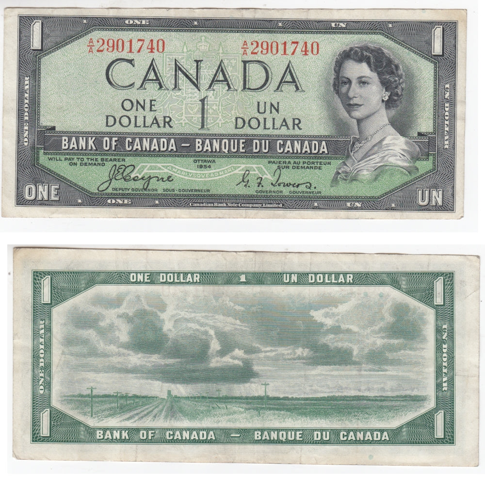 BC-29a 1954 Canada $1 Coyne-Towers, Devil's Face, A/A, Very Fine (VF20)
