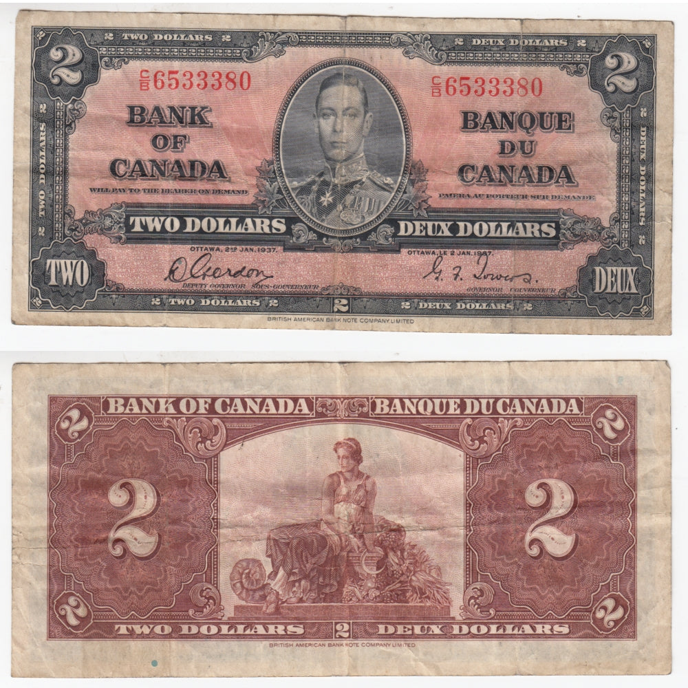 BC-22b 1937 Canada $2 Gordon-Towers, C/B, F-VF (F15)