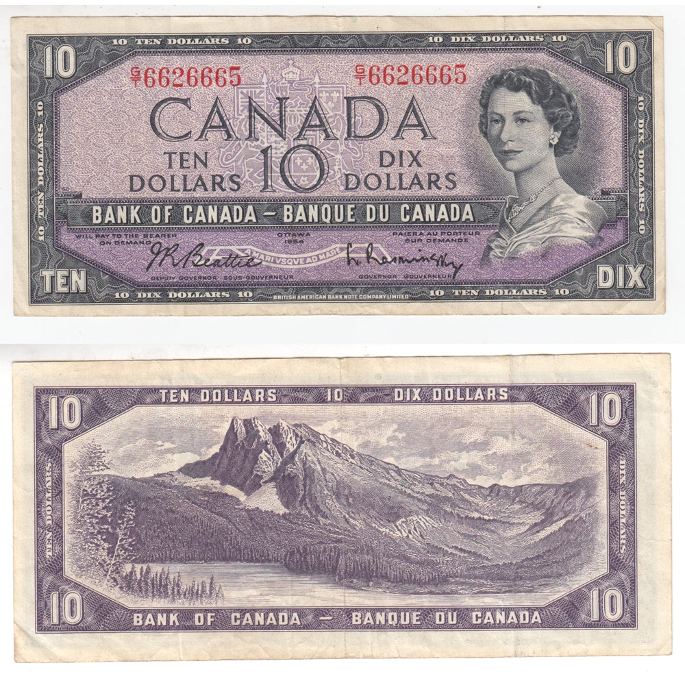 BC-40b 1954 Canada $10 Beattie-Rasminsky, G/T, Very Fine (VF20)