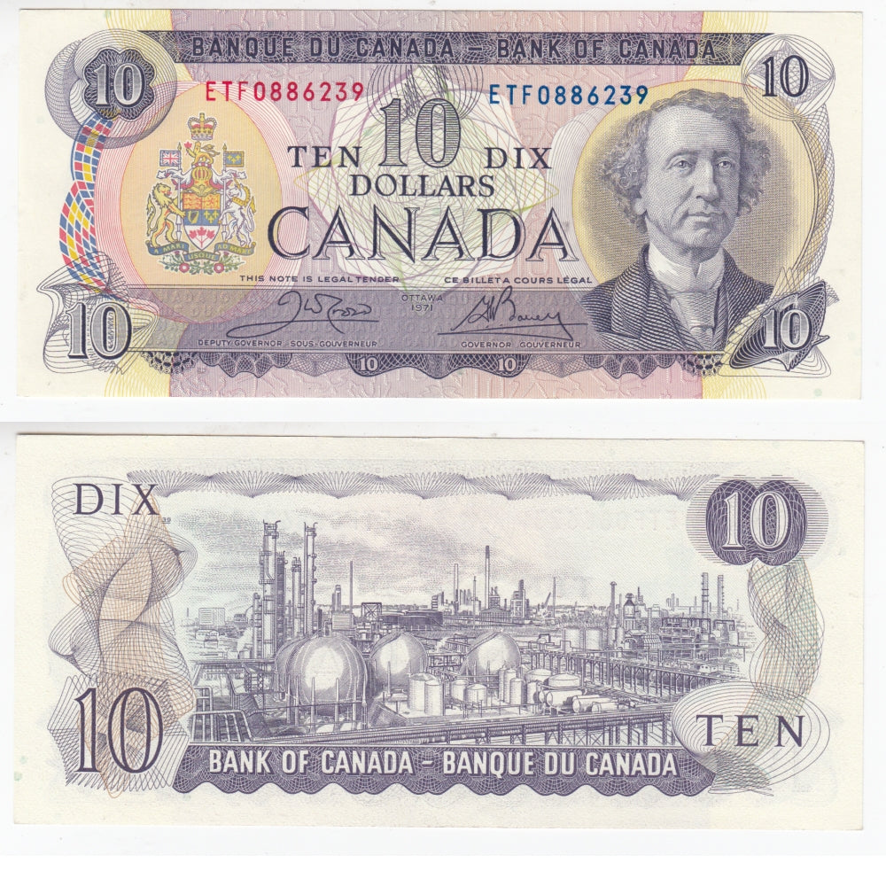 BC-49d 1971 Canada $10 Crow-Bouey, ETF, AU-UNC (AU55)