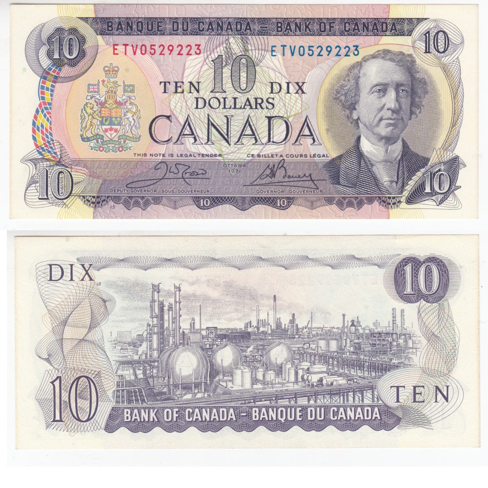 BC-49d 1971 Canada $10 Crow-Bouey, ETV, AU-UNC (AU55)