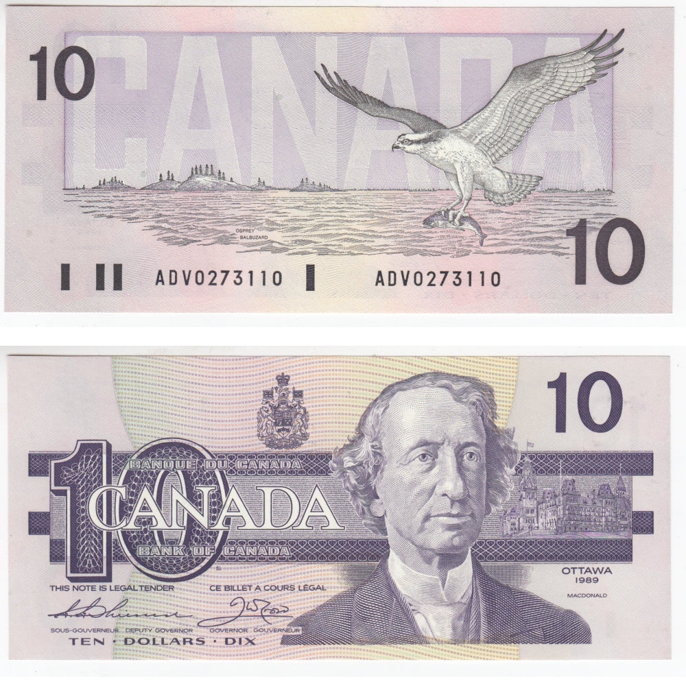 BC-57a 1989 Canada $10 Thiessen-Crow, ADV, AU-UNC (AU55)
