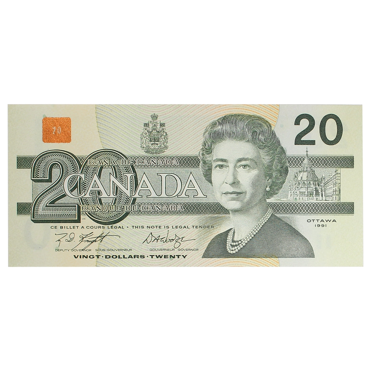 BC-58dA 1991 Canada $20 Knight-Dodge, EWZ (5.436-5.553), Choice Uncirculated (CUNC63)