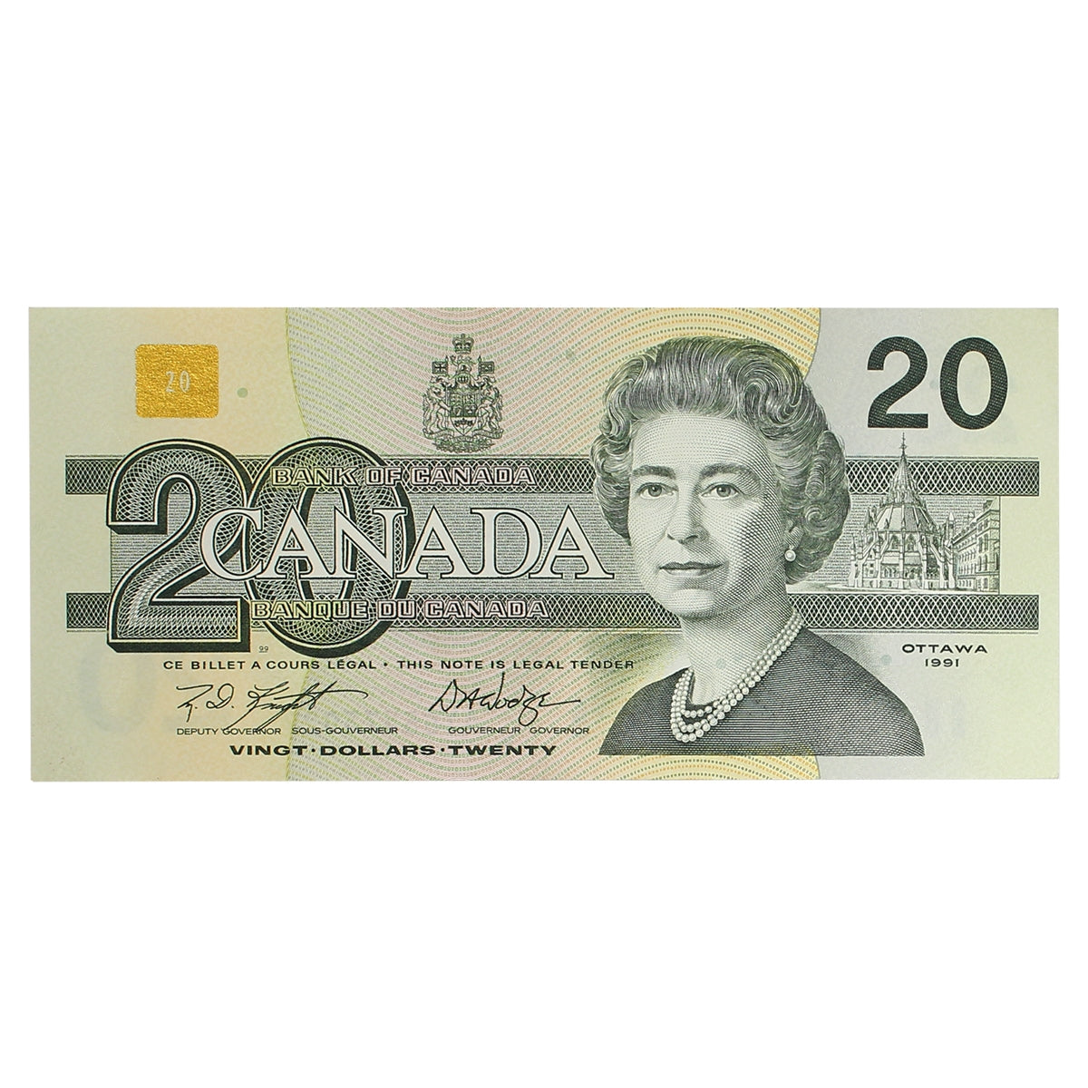 BC-58d-i 1991 Canada $20 Knight-Dodge, AYG, Almost Uncirculated (AU50)