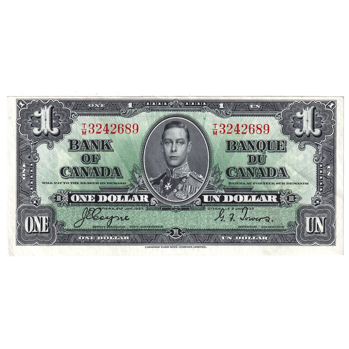BC-21d 1937 Canada $1 Coyne-Towers, T/M, AU