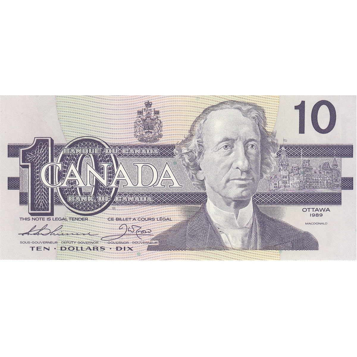 BC-57a 1989 Canada $10 Thiessen-Crow, AEJ, Almost Uncirculated (AU50)