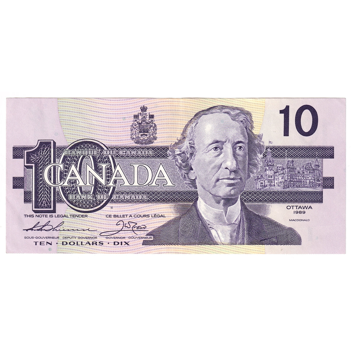 BC-57a 1989 Canada $10 Thiessen-Crow, BDE, Almost Uncirculated (AU50)